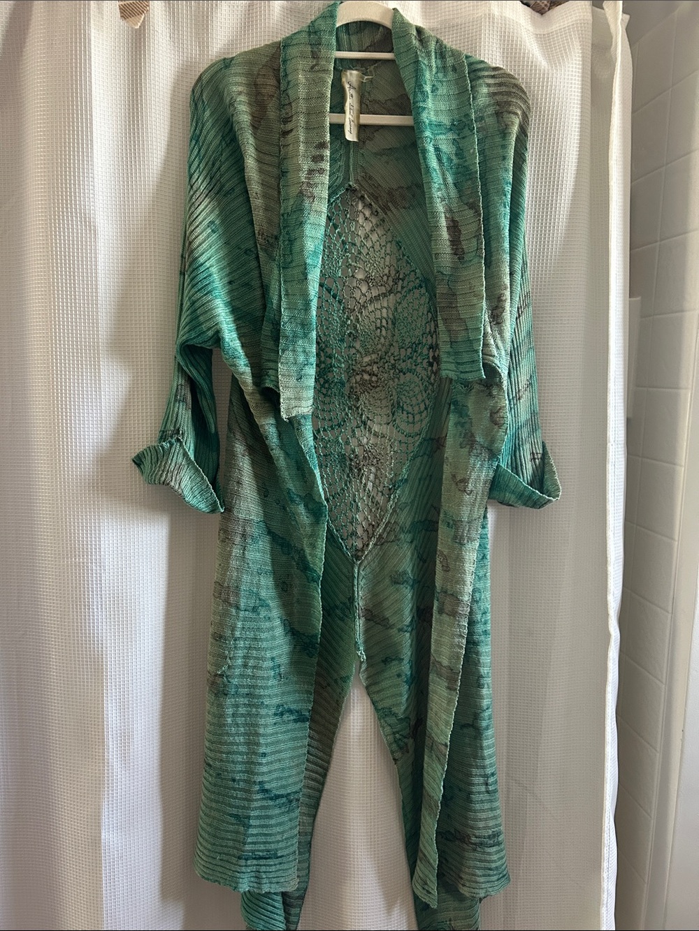 Aratta Silent Journey Tie dye Crochet Cardigan Duster, boho, hippy vibe, Large